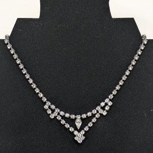 Vintage Art Deco 1950's Silver Tone Rhinestones Necklace - Approx. 7" Drop